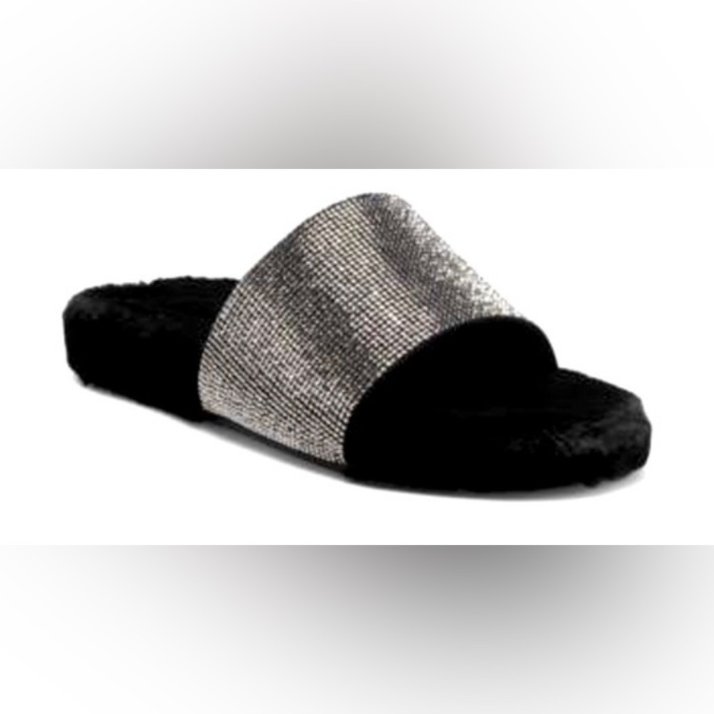 Faux fur trim rhinestone slides
